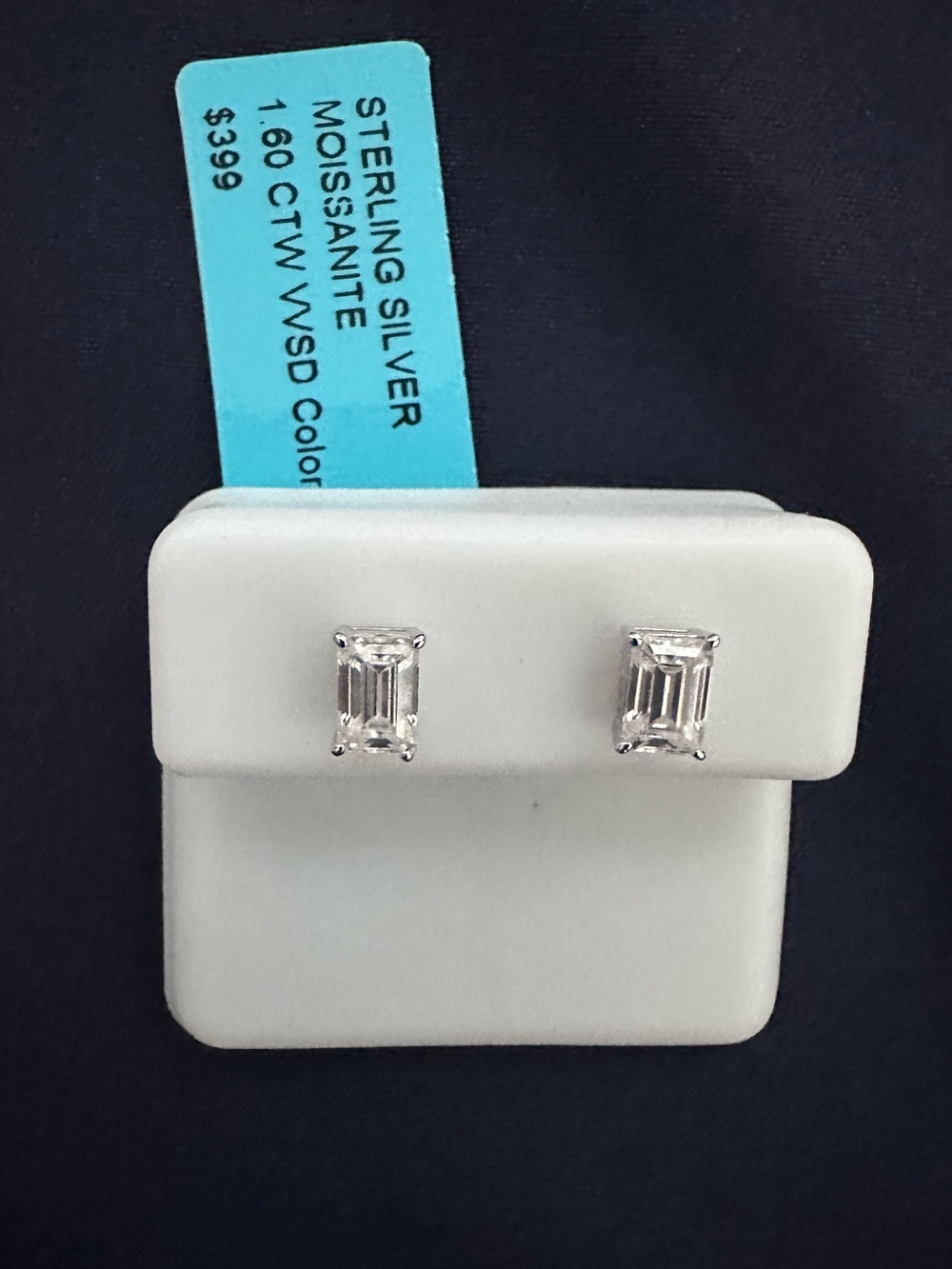 NWT .925 Sterling Silver Moissanite Emerald Cut Stud Earrings 1.60CTW VVS1 D - Picture 6 of 8